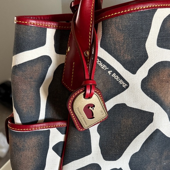 Dooney & Bourke Brown and Red Giraffe Print Tote - Picture 2 of 8